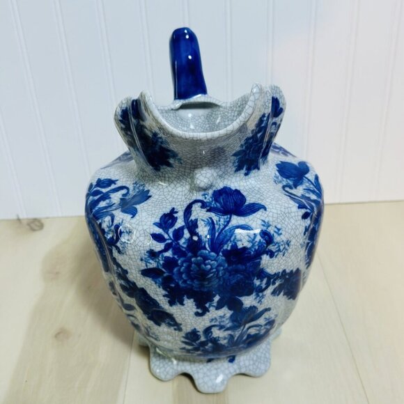 Bombay Company Vintage Blue & White Floral Crackle Pitcher Ceramic Pottery Home - Picture 6 of 16